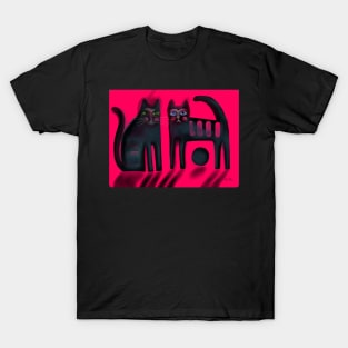 Black cats on red T-Shirt